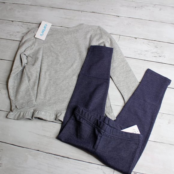 Carter's Toddler Girl's Size 3T Knit Denim Jean Blue Leggings Hedgehog - Picture 5 of 9